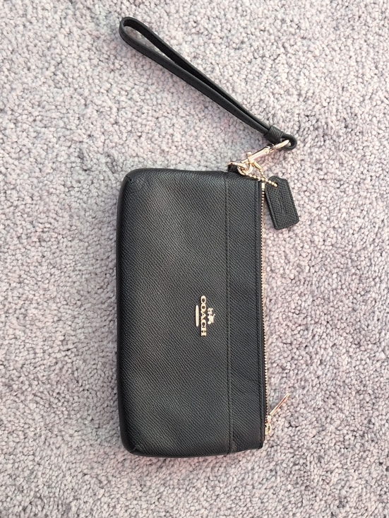 Coach Handbags - Coach Black Leather Wristlet with Gold Hardware